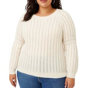 LOFT Ivory White Cable Knit Sweater Women's XXL Mohair Wool Blend Pullover Cozy‎